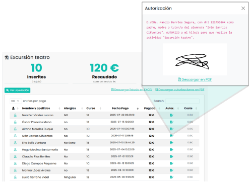 Monitorizar matrículas y pagos de alumnos